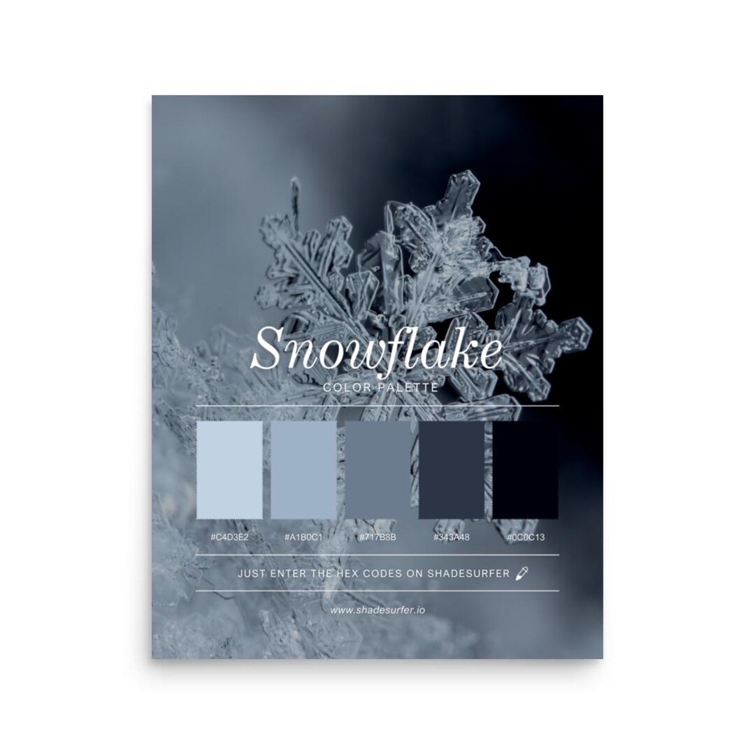 Snowflake Color Palette Poster, Hex Codes Design, Winter Wall Art Print ...
