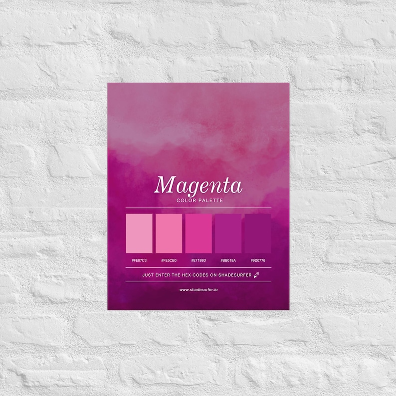 Magenta Color Palette Poster, Hex Codes Design, Vivid Pink Wall Art ...