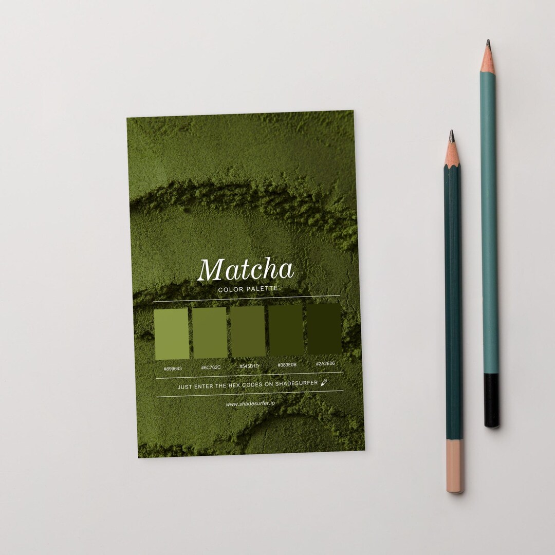 Matcha Color Palette Postcard, Swatch Reference Card, Hex Codes Design ...