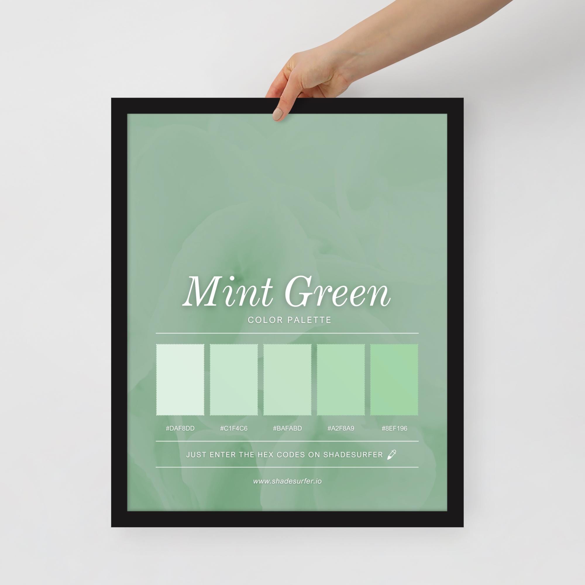 Mintページ Mint Green Color Palette Framed Art Print, Hex Codes Design (16