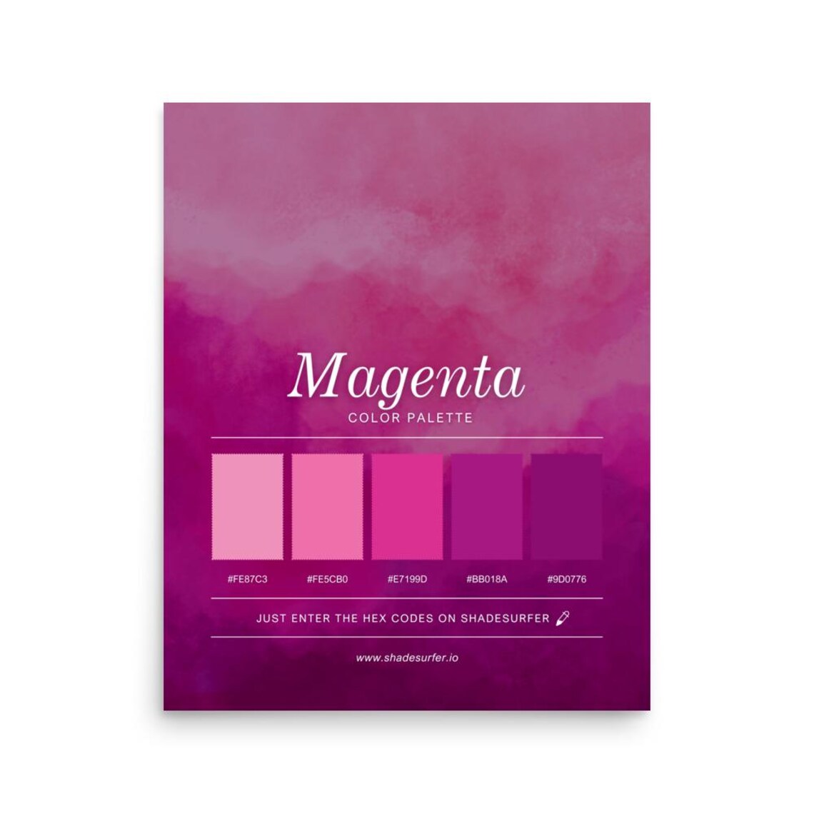 Magenta Color Code Mix Magenta Color Palette Poster, Hex Codes Design, Vivid Pink Wall Art ...