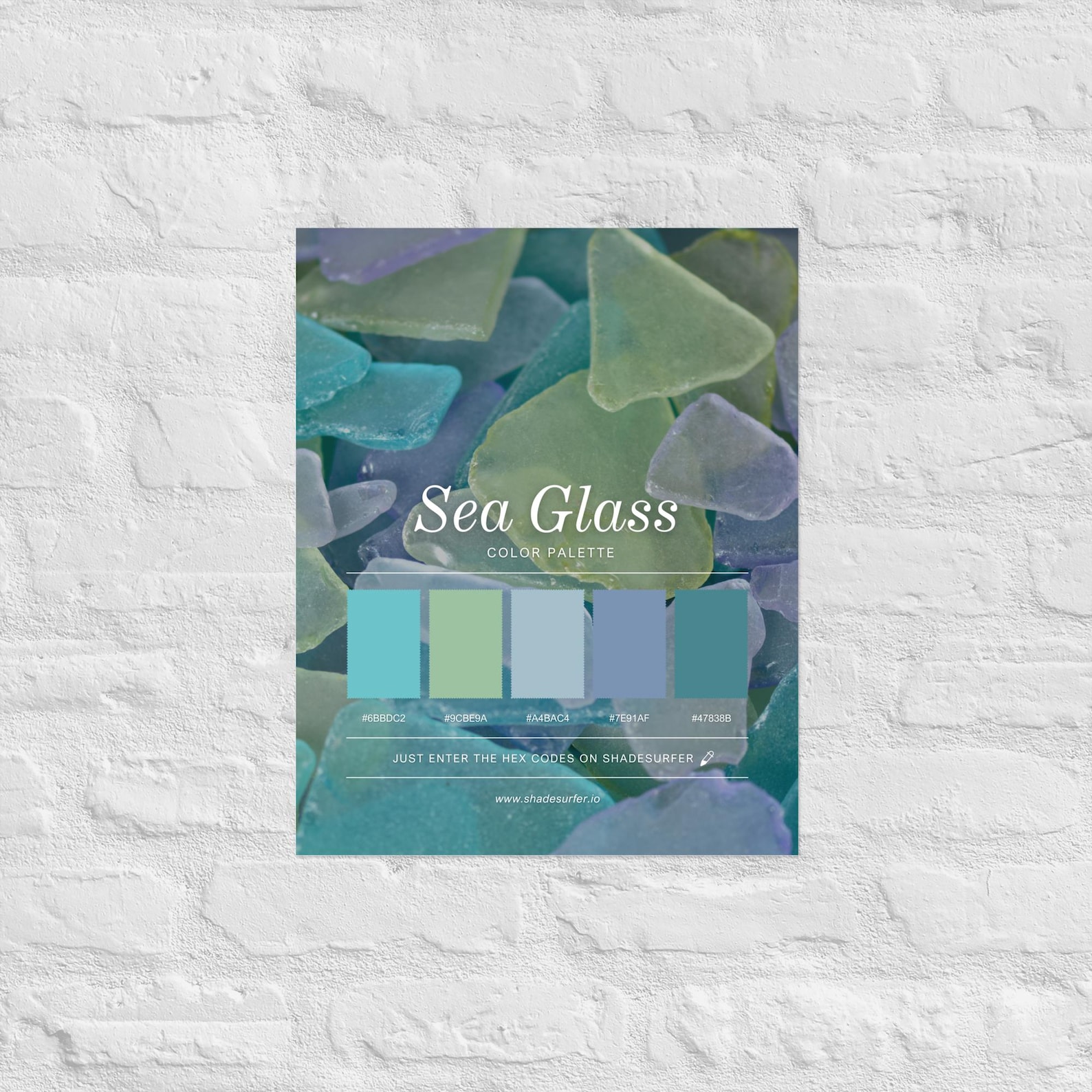 Sea Glass Color Palette Poster, Hex Codes Design, Coastal Wall Art ...