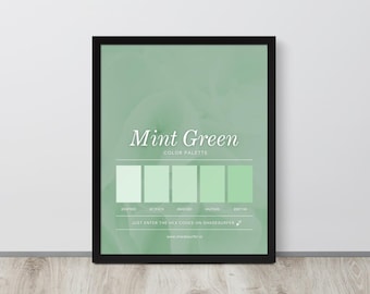 Mintページ Mint Green Color Palette Framed Art Print, Hex Codes Design (16