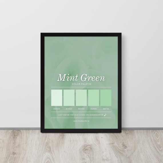Mint Green Color Palette Framed Art Print, Hex Codes Design (16