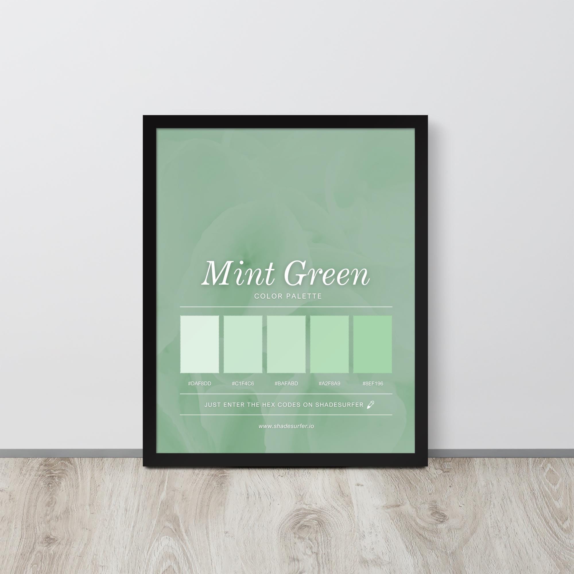 Mint Green Color Palette Framed Art Print, Hex Codes Design (16