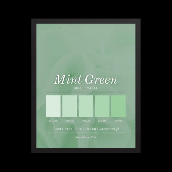 Mint Green Color Palette Framed Art Print, Hex Codes Design (16