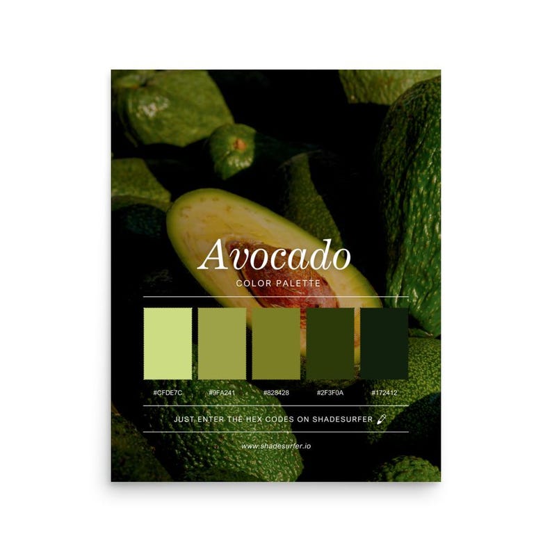 Avocado Color Palette Poster, Hex Codes Design, Green Wall Art Print - Etsy
