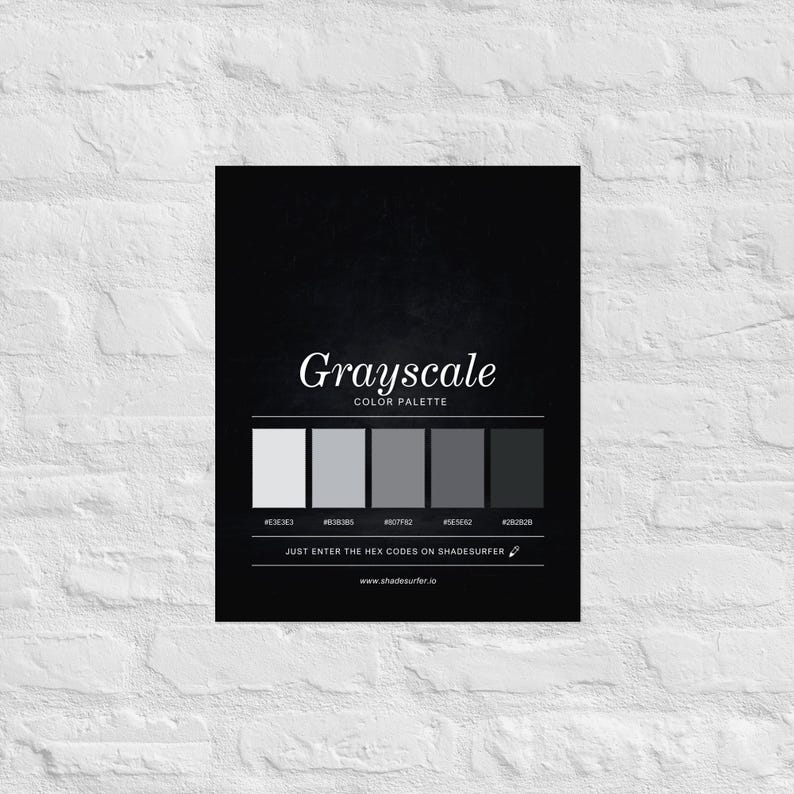 Grayscale Color Palette Poster, Hex Codes Design, Grey Art Print - Etsy