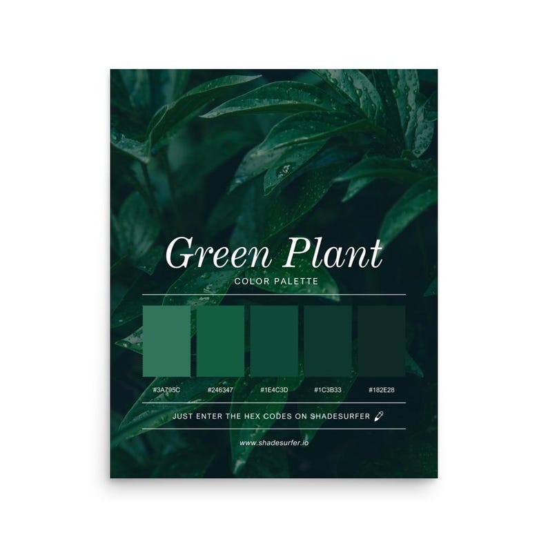 Plant Color Code Chart Green Plant Color Palette Poster, Hex Codes Design, Botanical Wall Art ...
