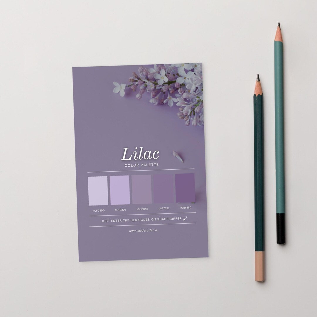 Lilac Color Palette Postcard, Swatch Reference Card, Hex Codes Design ...