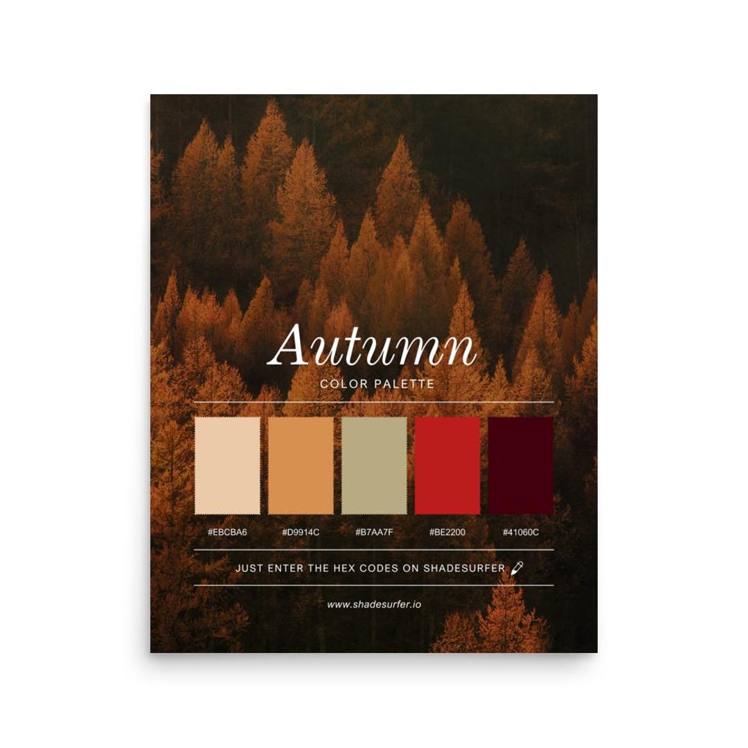 Autumn Color Palette Poster, Hex Codes Design, Colorful Trees Art Print ...