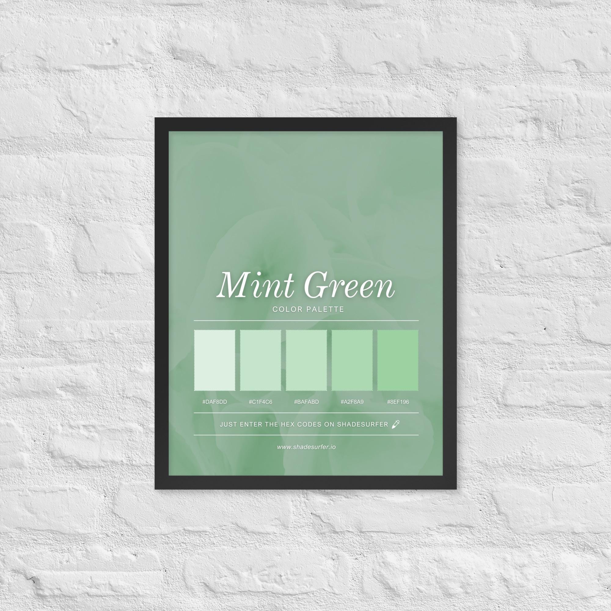 Mint Green Color Palette Framed Art Print, Hex Codes Design (16