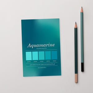 Pocztówka z paletą kolorów akwamaryny, karta referencyjna próbek, projekt kodów szesnastkowych