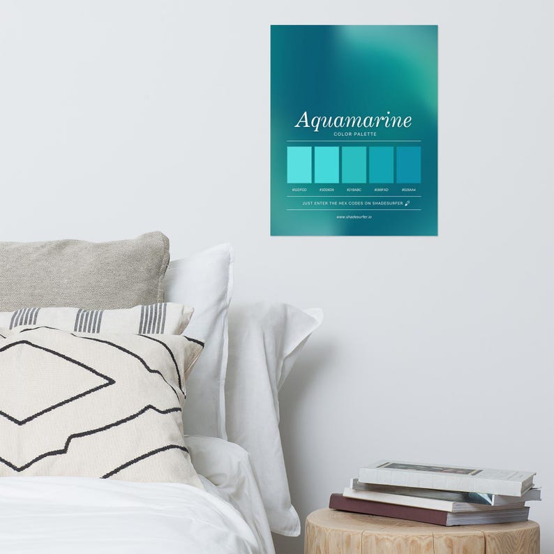 Aquamarine Color Palette Poster, Hex Codes Design, Blue Wall Art Print ...