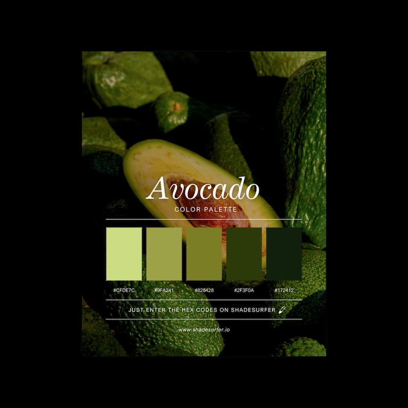 Avocado Color Palette Poster, Hex Codes Design, Green Wall Art Print - Etsy