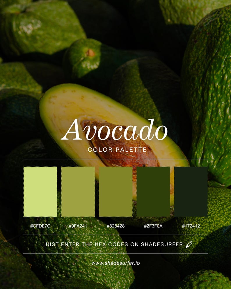 Solid Avocado Color Avocado Color Palette Poster, Hex Codes Design, Green Wall Art Print - Etsy