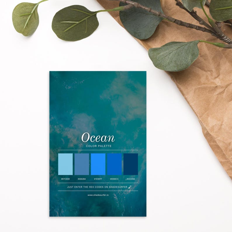 Ocean Color Palette Postcard, Swatch Reference Card, Hex Codes Design ...
