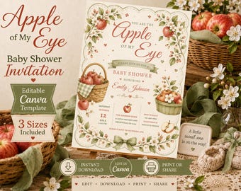 Mijn oogappel babyshower uitnodiging sjabloon, bewerkbare Canva babyshower, herfst babyshower, babyshower appelboomgaard, Instant Download