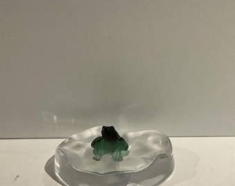 Daum Pate de Verre Frog on Lily Pad Vintage France RARE