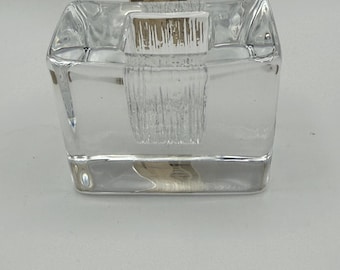 Daum France Signed Crystal Glass Square Vase Candle Holder Pate de Verre