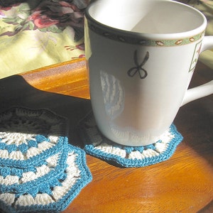 Coasters or Patches  Set of Four Crochet Aqua and Cream
