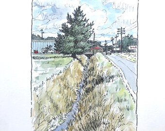 Road to Somewhere – Original Pen and Ink Watercolor 8x10