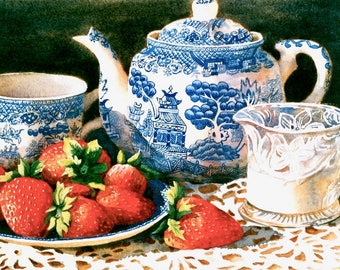 Blue Willow and Strawberries 8x10 Print