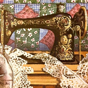 Pint of Original Watercolor Sewing Machine 6”X9&quot;