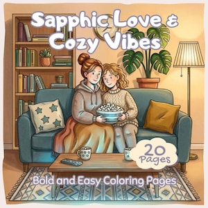 Sapphic Love Gay Pride Gift Lesbian Couple Moments Queer Women Art Cute Aesthetic Cozy Adult Coloring Pages Printable PDF Bold and Easy