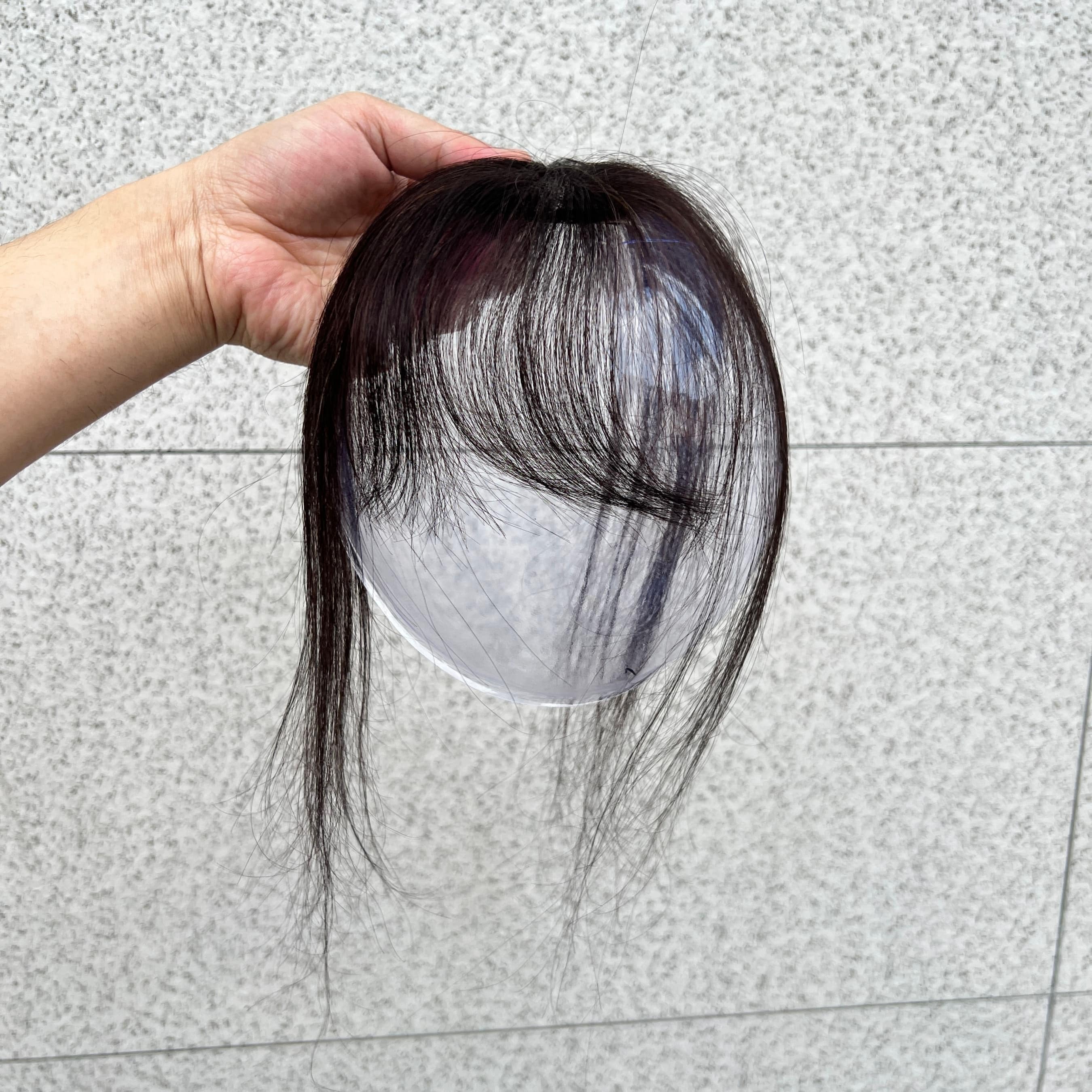 Human Hair Topper 5x5.5 Inch Base 14 Inch Length With Bangs 10 Inch Glueless Real Human Hair Topper with Bangs, 3×4.5  main image 2