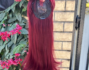 22 Inch Synthetic long Toupee Long straight burgundy Color Bald Hair Loss Thinning