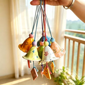 Hand Painted Ceramic Wind Chime, Pastel Macaron Car Charm, Hanging Home Decor Gift