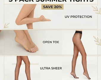 3 Pack Summer Tights Set – Ultra Sheer, Open Toe & UV Protection Pantyhose Bundle, Lightweight Cooling Hosiery for Warm Weather