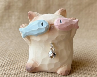 Siamese Cat Figurine • Single or Set of 6 • Faux Wood Resin Miniatures, Whimsical Desk Decor, Animal Statue, Cat Lover Gift