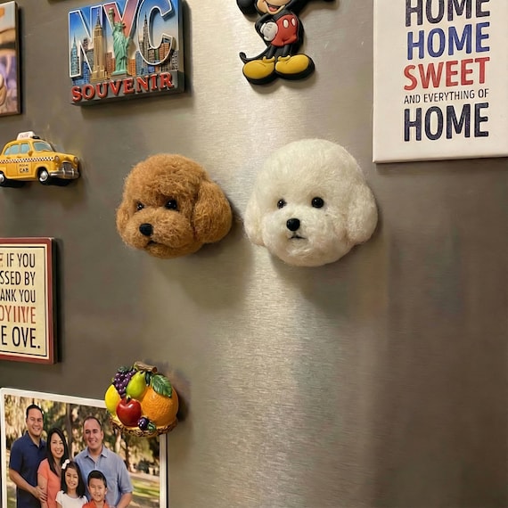 Needle Felted Dog Magnet, 3D Wool Animal, Handmade Puppy Decor