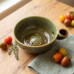 Handmade Ceramic Berry Bowl | Cottagecore Fruit Colander, Strainer, Pottery Kitchen Decor