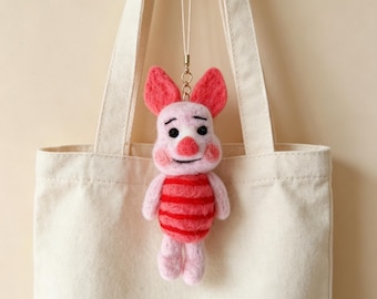 Needle Felted Piglet | Wool Animal Desk Companion, Bag Charm, Keychain | Cottagecore Decor