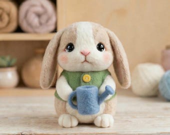 Needle Felted Bunny Figure | Chibi Wool Toy, Spring Easter Decor