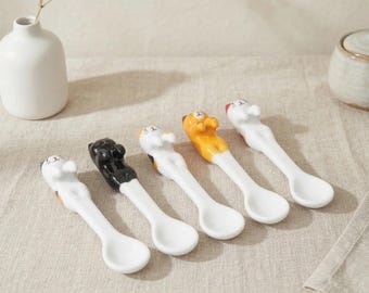 Ceramic Cat Spoon | Hangable Kitty Teaspoon for Mug Edge | Handmade Kitchenware