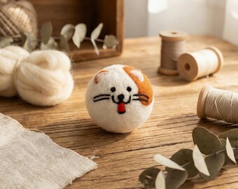 Lot de 3,6,9 boules de séchage en laine feutrée à la main, motif patte de chat et cactus