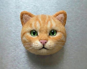 Custom Needle Felted Cat Magnet, Personalized Pet Portrait, Wool Whisker Holder Keepsake