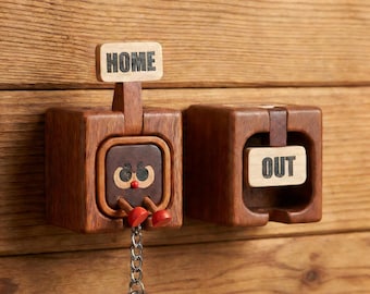 Magnetic Wood Key Holder, Cartoon Face, No Drill Entryway Organizer