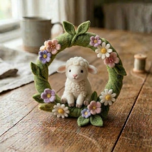 Spring Awakening Needle Felted Wreath, Bunny Lamb Chick Bluebird Floral Decor