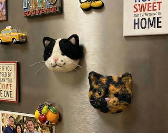 Handmade Wool Cat Whisker Holder Magnet, Tuxedo Tortoiseshell Pet Keepsake