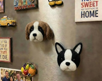 Filcowany igłą magnes w kształcie psa, ręcznie robiona wełniana dekoracja lodówki z motywem beagle'a i boston terriera