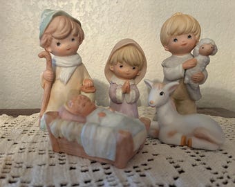 5 Pc Vintage Homco 5502 Children Nativity Set Figurine Set Christmas Holiday