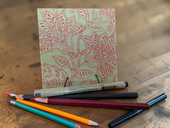 Pink Tangles, Lime - Expanded Zig-Zag Folio