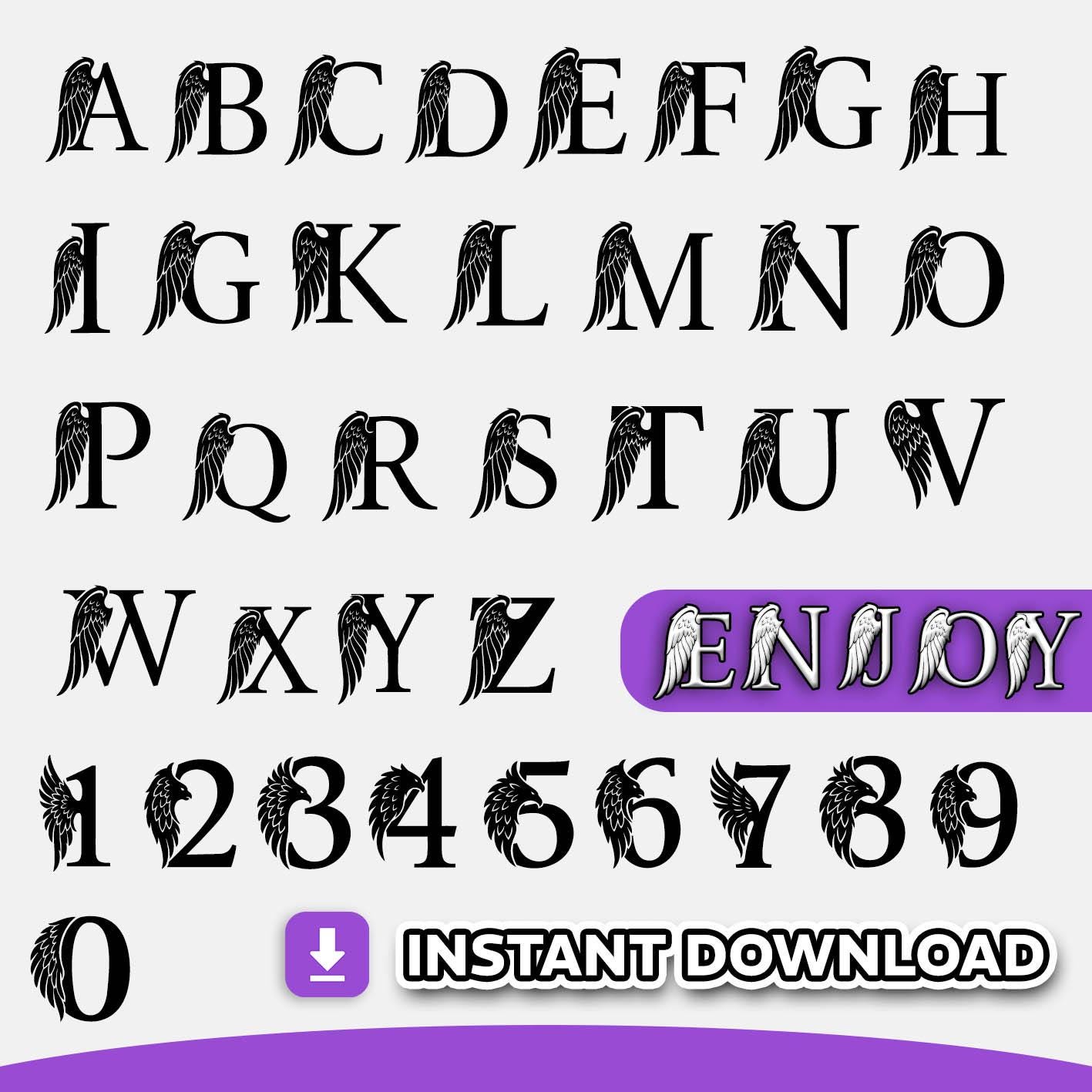 Angel Code Letters Winged Angel Alphabet Font TTF OTF | Uppercase Letters With Wings ...