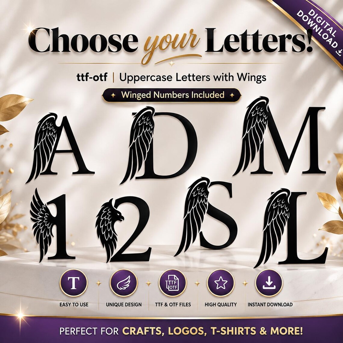 Winged Letter R Winged Angel Alphabet Font TTF OTF | Uppercase Letters With Wings ...
