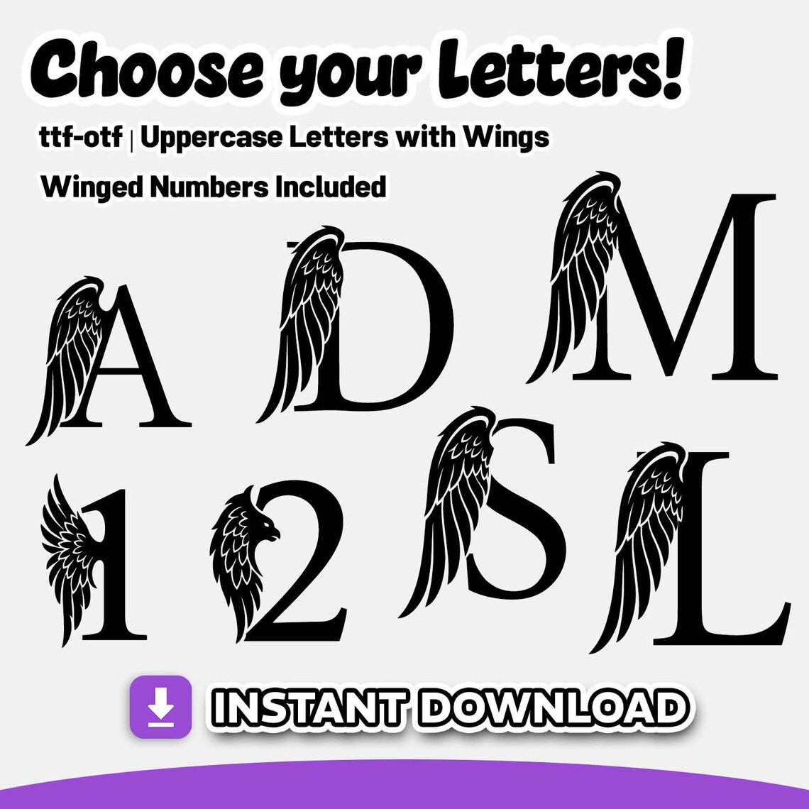 Angel Code Letters Winged Angel Alphabet Font TTF OTF | Uppercase Letters With Wings ...